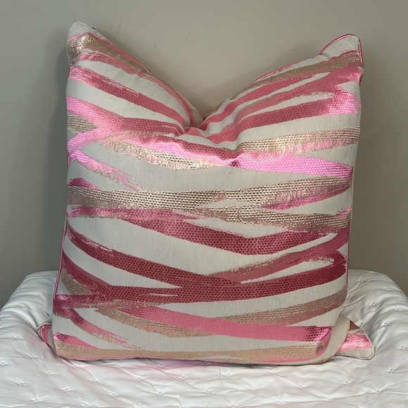 Callisto Home Other - Callisto Home Pink White Gold Metallic Ribbons Oversized Decorative Pillow 24x24